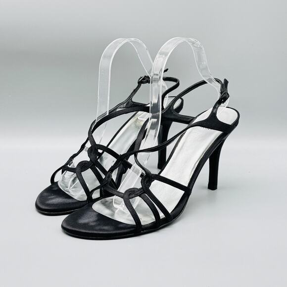 Stuart Weitzman Sandals Womens 10 Black Leather Sole Strappy Heel Dress Formal - Picture 4 of 12